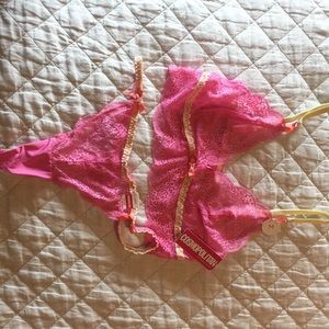 Pink & Yellow Lace Bralette & Panty Set - NWT